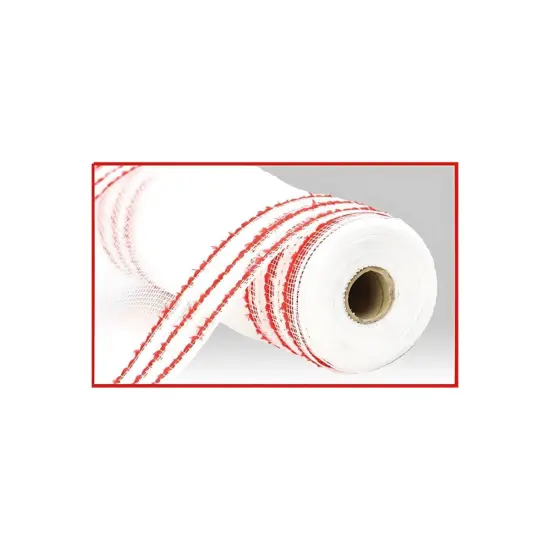 10.25" Drift Border Mesh Ribbon: White/Red (10 Yards) {2}