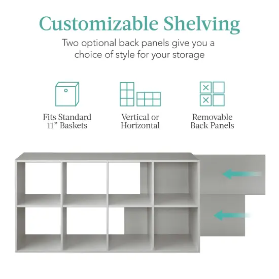 Best Choice Products 8-Cube Bookshelf, 11in Display Storage System, Organizer w/ Removable Back Panels Gray {3}