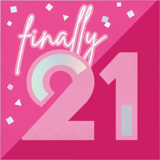 Pink Party "21" Foil Lunch Napkin (16/Pkg) {1}