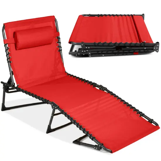 Best Choice Products Patio Chaise Lounge Chair, Outdoor Portable Adjustable Pool Recliner w/ Pillow Red {1}
