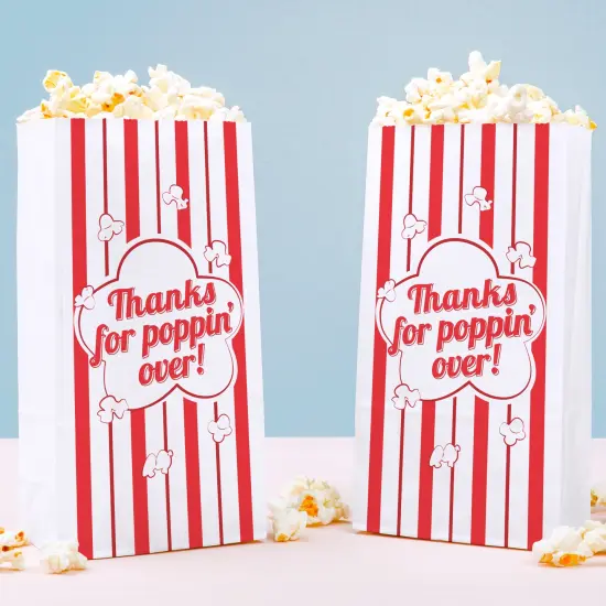 Big Dot of Happiness Movie Night Thanks for Popping Over Popcorn Bags, Party Favor Snack Treats, Free-Standing Individual White Paper Bags - 25 Count {1}