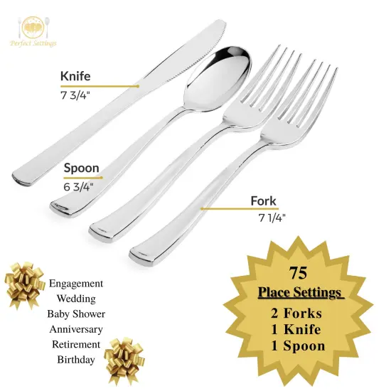 300 Pack 75 Guests - Plastic Disposable Cutlery Silverware Set (Extra Forks) {3}