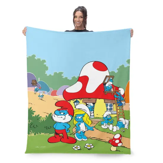 Smurfs Silk Touch Sherpa Throw Blanket Classic Village {2}