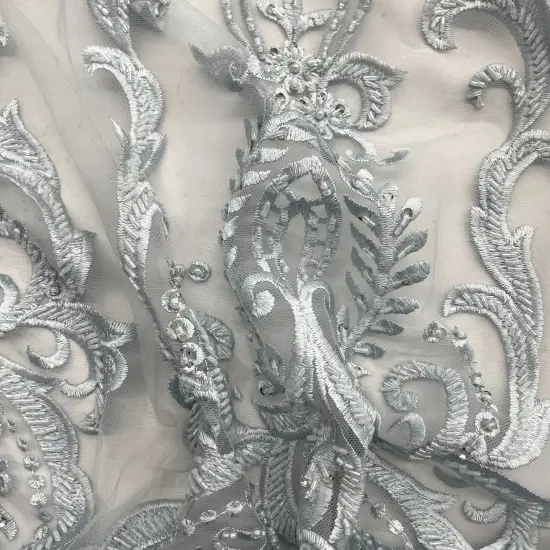 1 Yard Luxurious Beaded and Corded Bridal Lace Fabric Embroidered on 100% Polyester Net Mesh Blush 54" Width Plum {3}