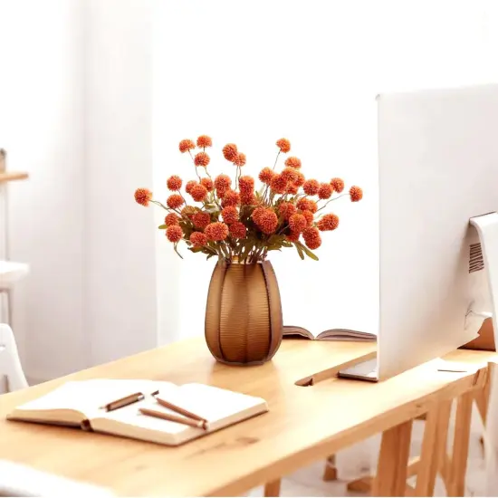 Pompon Mum Artificial Flowers, Orange Silk Faux Chrysanthemum Balls Fall Mini Chrysanth {3}