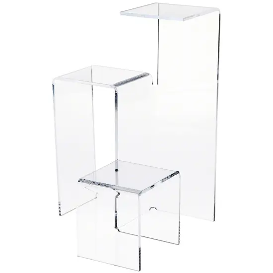 Plymor Clear Acrylic 3-Level Stair-Stepped Display Riser, 12.125" H x 8.25" W x 8.25" D {1}