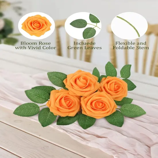 Artificial Rose Flowers 30PCS Real Touch Fake Flowers with Stem Orange Faux {5}