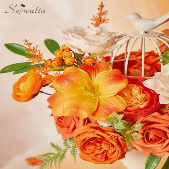 Artificial Fall Flowers - Bright Orange (Square) {4}