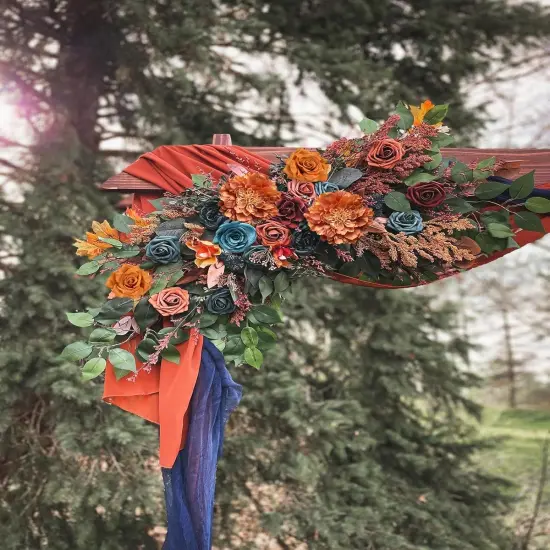 Artificial Flowers Bouquet Box Set (Orange, Teal) {4}