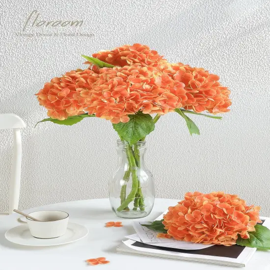 4 Pcs 20" Hydrangea Artificial Flowers - Tangerine Orange {2}