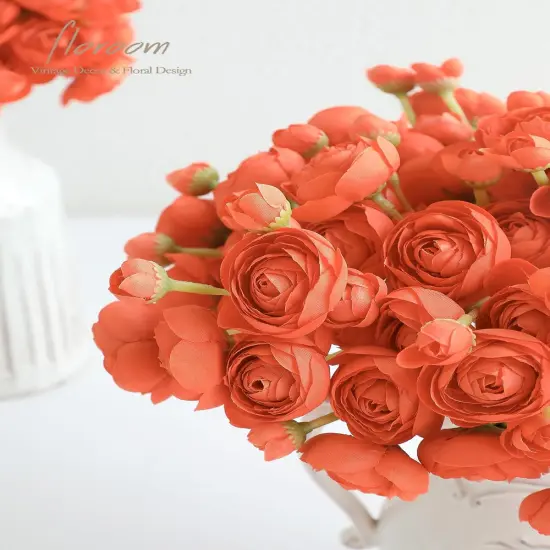 18 Pcs Artificial Burnt Orange Ranunculus Flowers {4}
