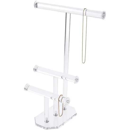 Plymor Clear Acrylic 3-Tier T-Bar Necklace & Bracelet Display Stand, 16" H x 12" W x 8" D {3}