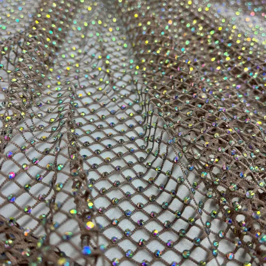 1 Yard Diamond Fishnet Fabric 4-Way Stretch Lace, Soft Nylon-Spandex Blend, 58" Width Chmpagne {7}