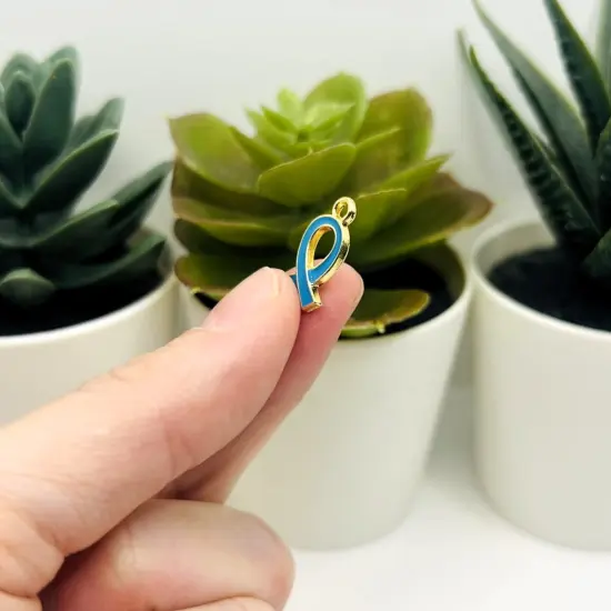 Blue Awareness Ribbon Charms, 17x10mm {5}