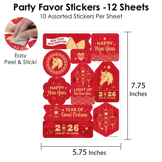 Big Dot of Happiness Lunar New Year - 2026 Year of the Horse Party Favor Sticker Set - 12 Sheets - 120 Stickers {4}