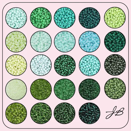 John Bead 12500pcs Assorted 24 Colors Glass Seed Beads 8/0 Jewelry Making Bead Box Green Palette {2}