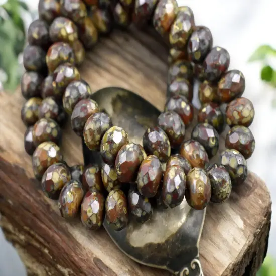 *25* 6x8mm Blended Red & Orange Opaline Picasso Fire Polished Rondelle Beads {3}