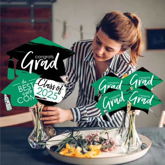 Big Dot of Happiness 2025 Green Graduation Party Centerpiece Sticks - Showstopper Table Toppers - 35 Pieces {4}