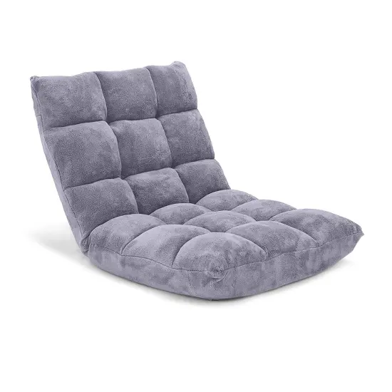 14-Position Adjustable Back Cushioned Floor Chair Grey {9}