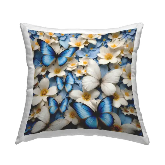 Blue & White Floral Butterflies Decorative Printed Throw Pillow Design by Yuri Khrushch, 18 x 7 x 18 {1}