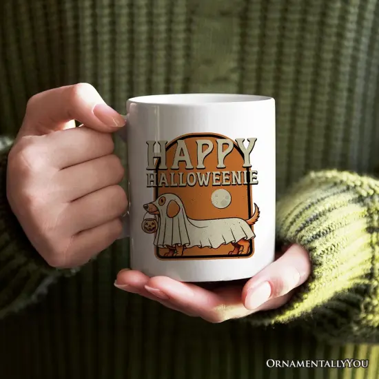 Happy Halloweenie, Halloween Mug, Retro Halloween Dachshund Gift {2}