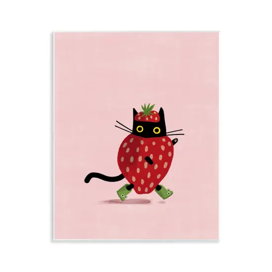 Stupell Industries Strawberry Cat on Pink Wall Plaque Art Design by Leeza Hernandez {1}