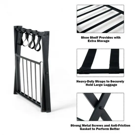 Black Metal Folded Suitcase Luggage Rack with Storage Shelf {6}