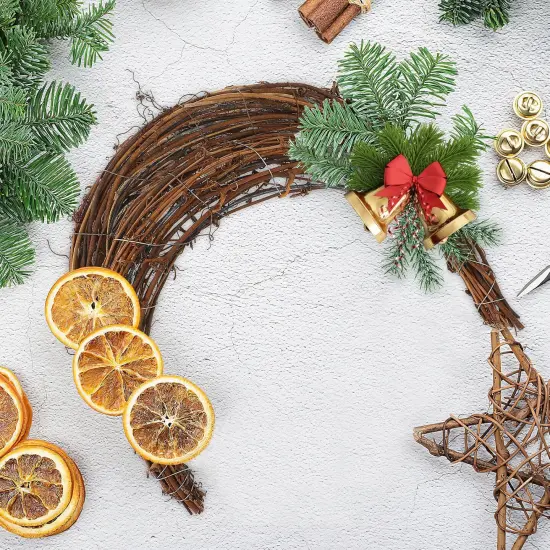 2pcs Moon Shape Wreath frame for DIY Crafts, Grapevine Wreaths Rattan Ring Vine Branch Wreath for Home Holiday Wedding Party, 9.8 Inch {3}