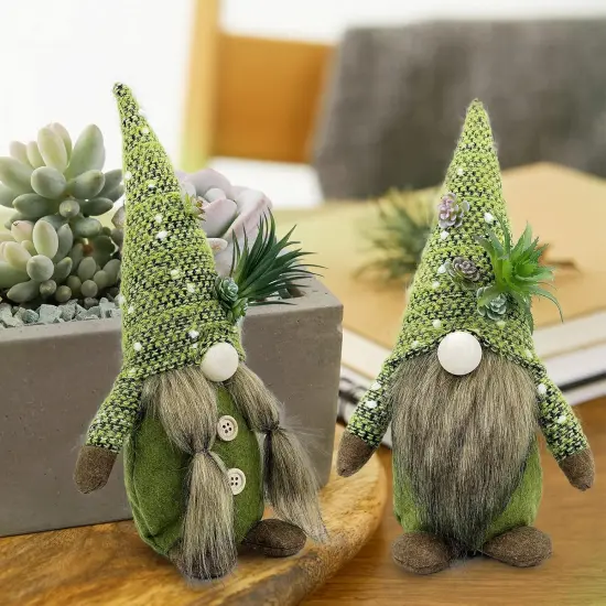 Spring Decorations for Home - Cute Plant Plush Gnomes Decor for Tiered Tray, Indoor, Table, Office, Farmhouse - Green Table Centerpiece {4}