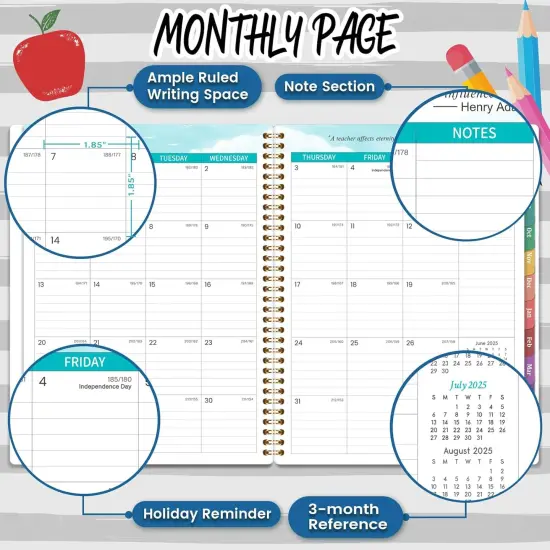 2025-2026 Teacher Planner, Lesson Planner - 	black, red, green, blue {3}