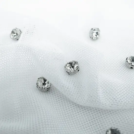 1 Yard 36" x 65/66" Stellar Rhinestone Stretch Mesh Fabric 170 GSM Off white {4}
