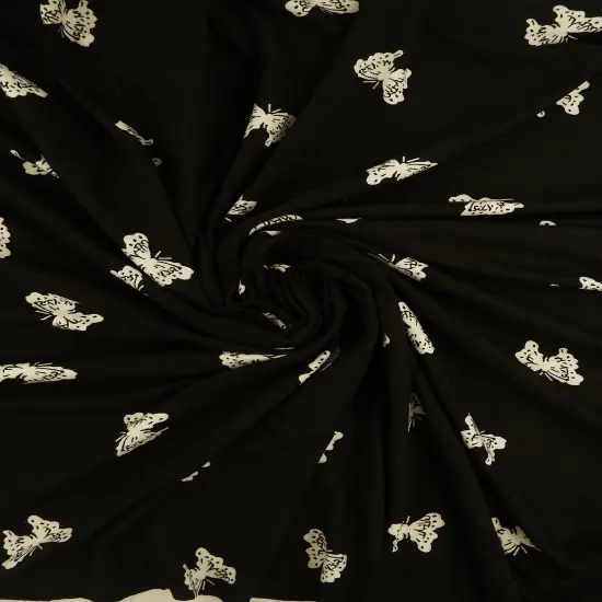 1 Yard Black Butterfly Print Brushed DTY Knit Fabric 58/60" Wide {1}