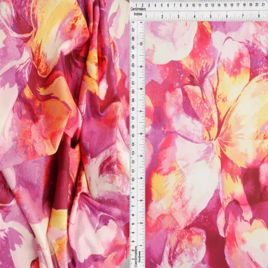 1 Yard DTY Large Flower Digital Print Fabric, 190 GSM Poly Spandex Stretch Knit 58/60" Width BROWN/MINT {4}