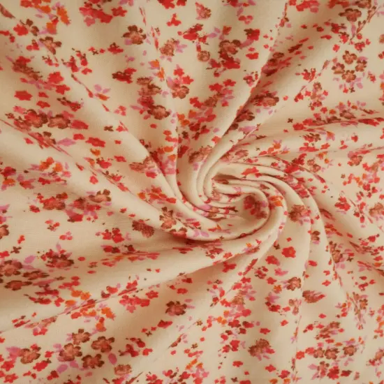 DTY Brushed Ditsy Stretch Knit Floral Fabric, 96% Polyester, 58/60" Wide SAND/RED {1}