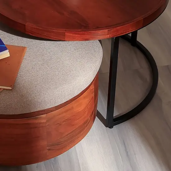 Wooden Nesting Table with Metal Stand And Nesting Drum {2}