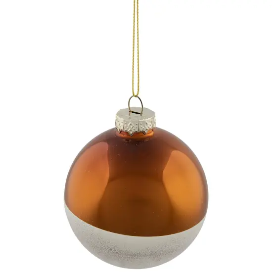 Northlight Dual Color Glass Christmas Ball Ornaments - 3.25" (80mm) - Bronze and White - 4ct {7}