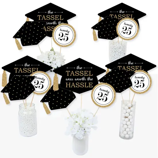 Big Dot of Happiness Gold 2025 Graduation Party Centerpiece Sticks - Table Toppers - Set of 15 {1}