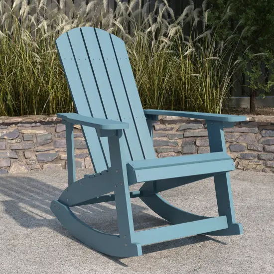 Merrick Lane Atlantic All-Weather Polyresin Adirondack Rocking Chair with Vertical Slats Sea Foam {1}