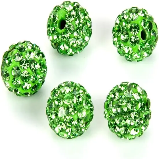 100pcs Grade A Suncatcher Crystal Rhinestone Pave Loose Beads 10mm Peridot Green Polymer Clay Disco Spacer Ball {1}