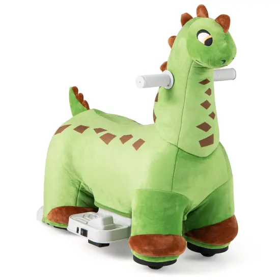 Green Plastic 6V Kids Ride-On Dinosaur with Foot Pedal, Padded Seat, and Music {1}