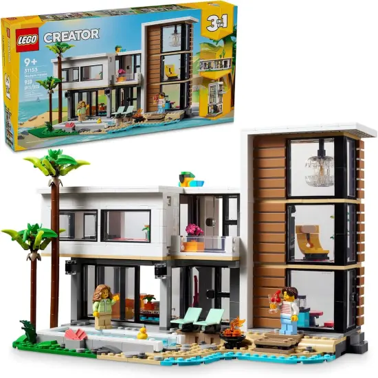 Creator 3 in 1 Modern Toy House - Kids Toy Building Set with 3 Building Options for Boys & Girls, Ages 9+ - with 2 Minifigures for Pretend Play - Gift Idea for Birthday - 31153 {1}