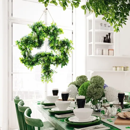 St Patricks Day Wreath for Front Door St Patricks Day Decorations 17 Inches Artificial Lucky Shamrock Door Wreath {4}