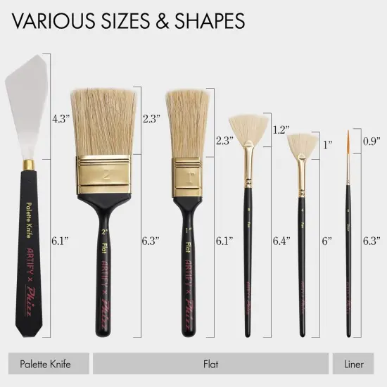 Artify Artist Paint Brush Set endorsed by Painter Phizz, 6-Piece Wet-on-Wet Oil Paint Brush Set with 5 Brushes and 1 Palette Knife for Artists, Landscapes, and Portraits {5}