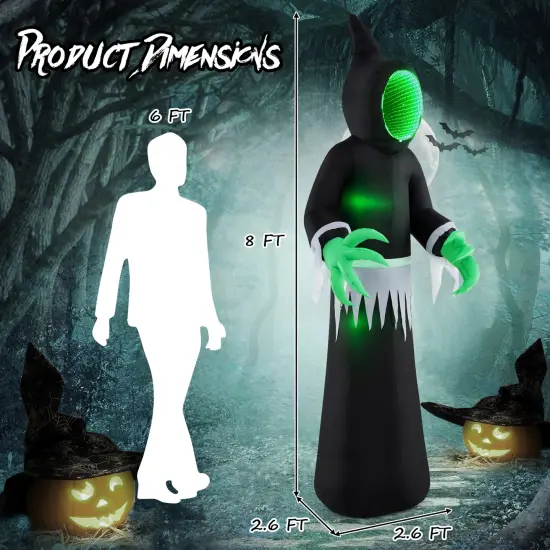 8 Feet Giant Halloween Inflatable Ghost with Built-in LED Lights and Mirror Face {4}