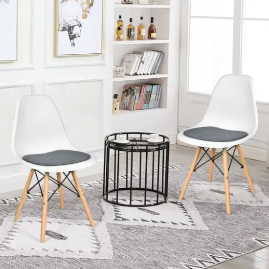 4 Pcs Modern Mid Century Armless Side Chair with Linen Cushion and Wood Legs-White {2}