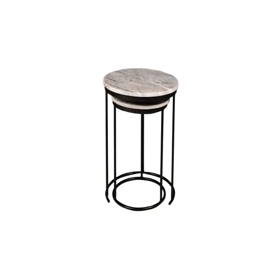 Brown Marble Nesting Coffee TableWith Grey Metal Frame {3}