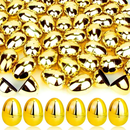 18 Pcs Shiny Golden Metallic Easter Eggs Bulk, 2.3 ", Fillable Gold Empty Easter Eggs for Fillling Candy, Treats, Easter Hunt Basket Suffers Fillers, Easter Theme Party Favors {1}