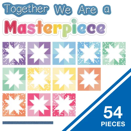 Carson Dellosa Crafty and Cool 54-Piece Together We Are a Masterpiece Motivational Bulletin Board Set, Colorful Quilt Squares and Denim Strips Classroom Decor {2}
