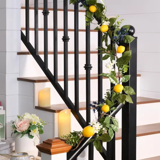 Spring Artificial Lemon Garland for Mantle with Lights, 6FT Summer Fake Fruit Garland Decoration for Stairs, Thin Faux Floral Greenery Vine for Table Centrepiece Farmhouse Home Decor {5}