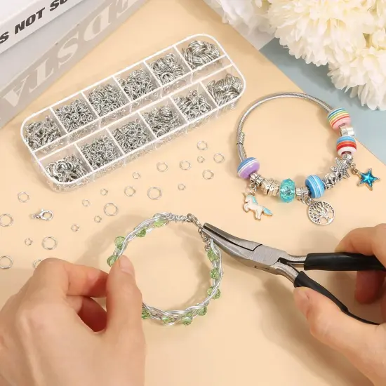 1200PCS Jump Rings for Jewelry Making Kit, Jump Rings and Necklace Clasps with Jump Ring Pliers Tools for Jewelry Making Supplies and Necklace Repair (Silver) {2}